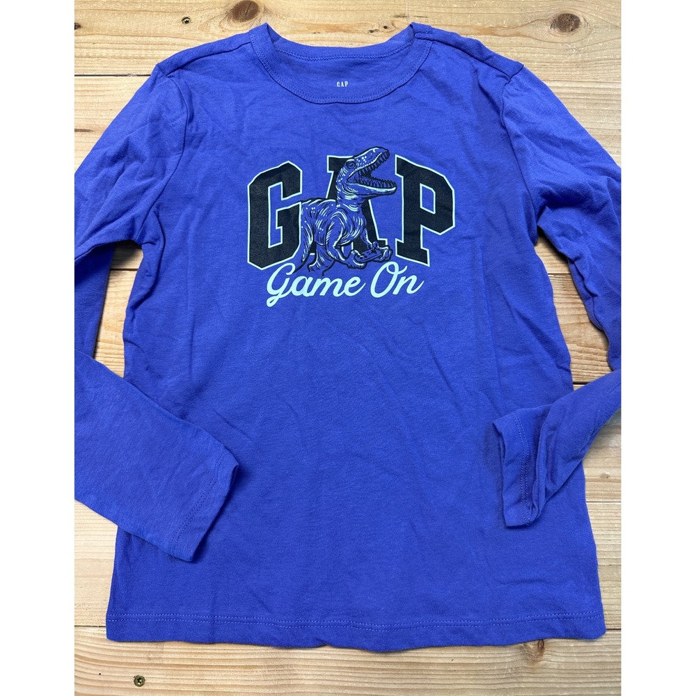 GAP Kids Boys Long Sleeve Graphic T-Shirt‎ Dinosaur Game On Purple NWT